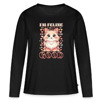 Drôle De Chat Dame, Chat Maman - T-shirt manches longues Premium bio Femme - noir - Devant - Julia (174cm)