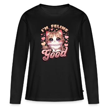 Drôle De Chat Dame, Chat Maman - T-shirt manches longues Premium bio Femme - noir - Devant - Julia (174cm)
