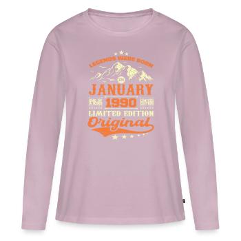 Légendaire Depuis Janvier 1990 Vintage Rétro 1990 - T-shirt manches longues Premium bio Femme - rose poudré - Devant - Julia (174cm)