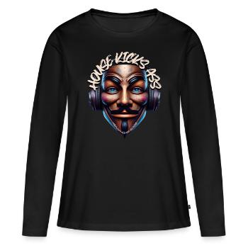 HOUSE KICKS ASS – Cool Dude with Headphones! - Women's Premium Organic Long Sleeve Shirt - black - Front - Julia (174cm)