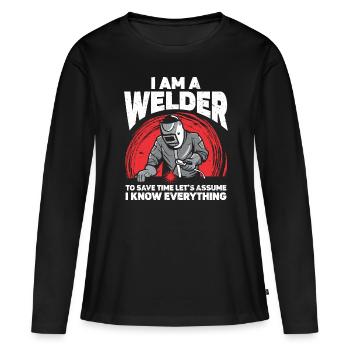 Schweißer Schweißen - Frauen Premium Bio Langarmshirt - Schwarz - Vorne - Julia (174cm)