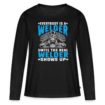 Schweißer Schweißen - Frauen Premium Bio Langarmshirt - Schwarz - Vorne - Julia (174cm)