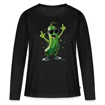 Concombre - T-shirt manches longues Premium bio Femme - noir - Devant - Julia (174cm)