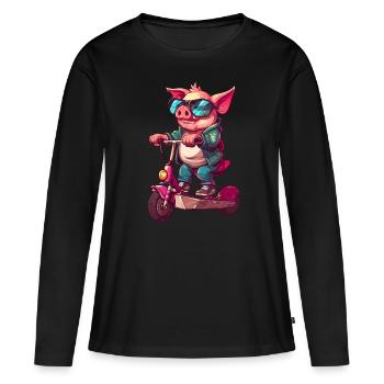 Rouleaux de porc - T-shirt manches longues Premium bio Femme - noir - Devant - Julia (174cm)