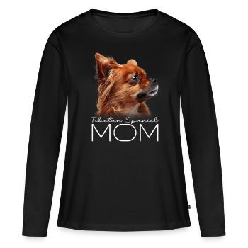 Maman épagneul tibétain - T-shirt manches longues Premium bio Femme - noir - Devant - Julia (174cm)