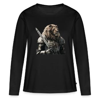 Chevalier Lion Moyen Âge - T-shirt manches longues Premium bio Femme - noir - Devant - Julia (174cm)