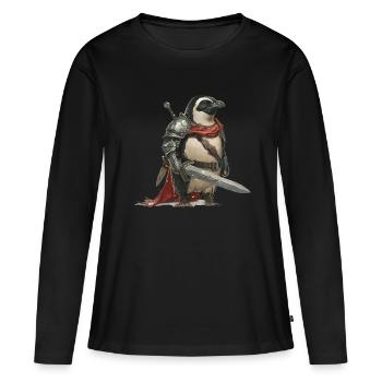 Chevalier Pingouin Moyen Âge - T-shirt manches longues Premium bio Femme - noir - Devant - Julia (174cm)