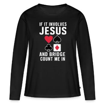 Cadeau pour le jeu de cartes Bridge - T-shirt manches longues Premium bio Femme - noir - Devant - Julia (174cm)
