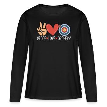 Peace Love Bogenschießen Jagd Compound Bogen Lustig - Frauen Premium Bio Langarmshirt - Schwarz - Vorne - Julia (174cm)
