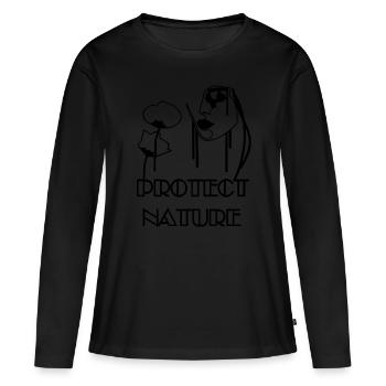 Natur schützen - Mohn- und Bienenporträt - Frauen Premium Bio Langarmshirt - Schwarz - Vorne - Julia (174cm)