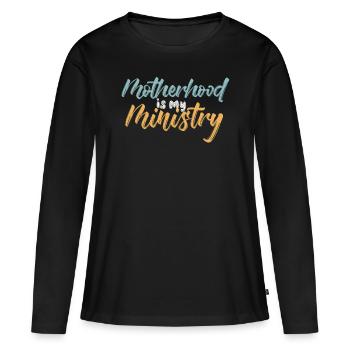 La maternité est mon ministère - T-shirt manches longues Premium bio Femme - noir - Devant - Julia (174cm)