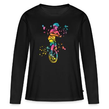 Unicycliste monocycle monocycle - T-shirt manches longues Premium bio Femme - noir - Devant - Julia (174cm)