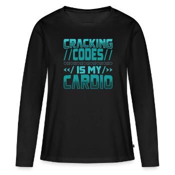 Le déchiffrage des codes, c’est mon cardio - Cryptologic - T-shirt manches longues Premium bio Femme - noir - Devant - Julia (174cm)