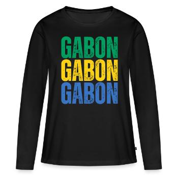 Flagge von Gabun, Gabunischer Stolz - Frauen Premium Bio Langarmshirt - Schwarz - Vorne - Julia (174cm)