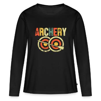 Bogenschießen Retro Groovy Pfeil Compound Bogen Jagd - Frauen Premium Bio Langarmshirt - Schwarz - Vorne - Julia (174cm)