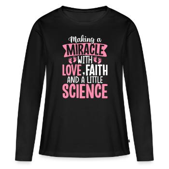 Faire un miracle avec l’amour FIV drôle in vitro - T-shirt manches longues Premium bio Femme - noir - Devant - Julia (174cm)