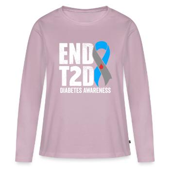 Type 2 Sensibilisation T2D Ruban Bleu Pancréas Inutile - T-shirt manches longues Premium bio Femme - rose poudré - Devant - Julia (174cm)