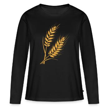 Weizen - Frauen Premium Bio Langarmshirt - Schwarz - Vorne - Julia (174cm)