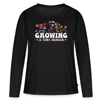 Anbau einer winzigen menschlichen Boho-Blume Blumenschwanger - Frauen Premium Bio Langarmshirt - Schwarz - Vorne - Julia (174cm)