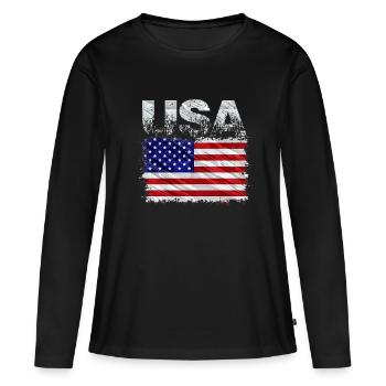 États-Unis - T-shirt manches longues Premium bio Femme - noir - Devant - Julia (174cm)