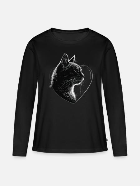 Katze - Frauen Premium Bio Langarmshirt - Schwarz