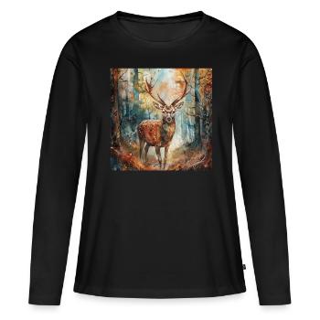 Chevreuil - T-shirt manches longues Premium bio Femme - noir - Devant - Julia (174cm)