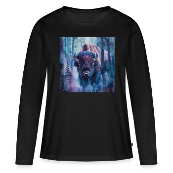 Bison - T-shirt manches longues Premium bio Femme - noir - Devant - Julia (174cm)