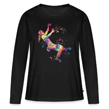 Boulderer Colorsplash Boulder Bouldern - Frauen Premium Bio Langarmshirt - Schwarz - Vorne - Julia (174cm)