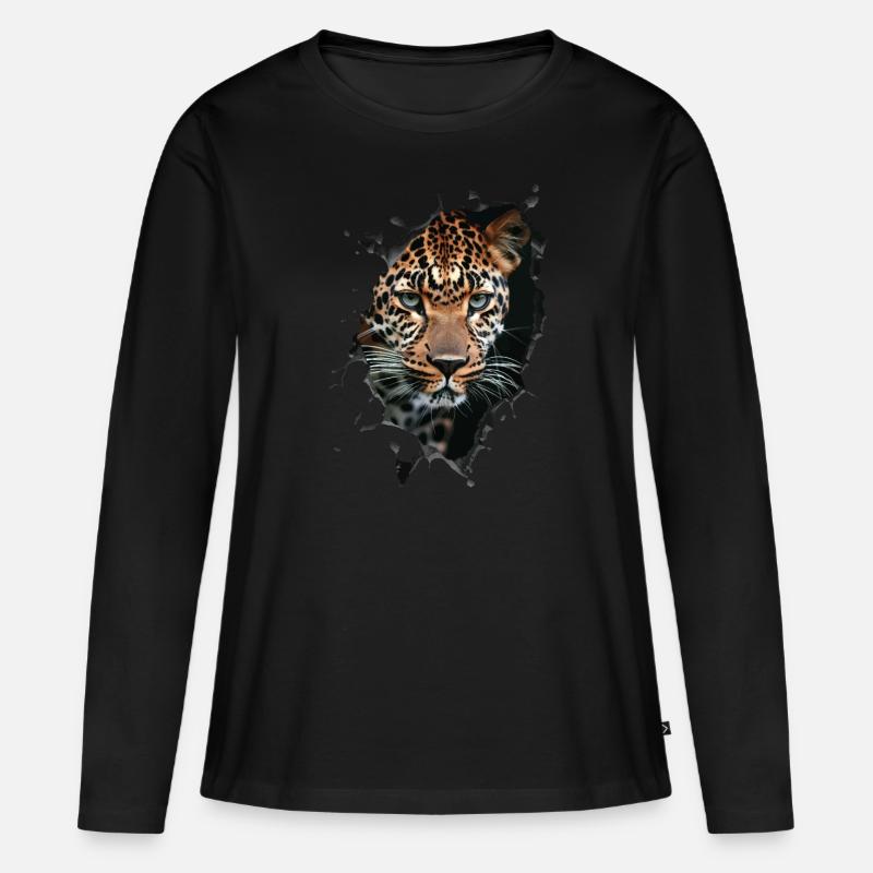 Leopard - Frauen Premium Bio Langarmshirt - Schwarz