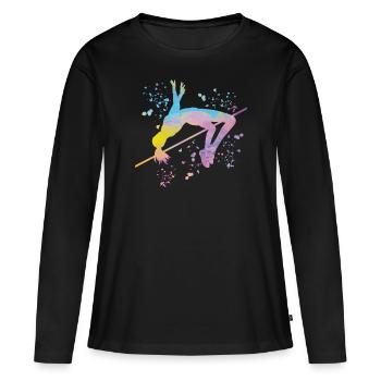 Saut en hauteur Aquarelle Saut en hauteur - T-shirt manches longues Premium bio Femme - noir - Devant - Julia (174cm)