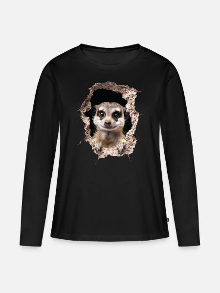 Erdmännchen - Frauen Premium Bio Langarmshirt - Schwarz
