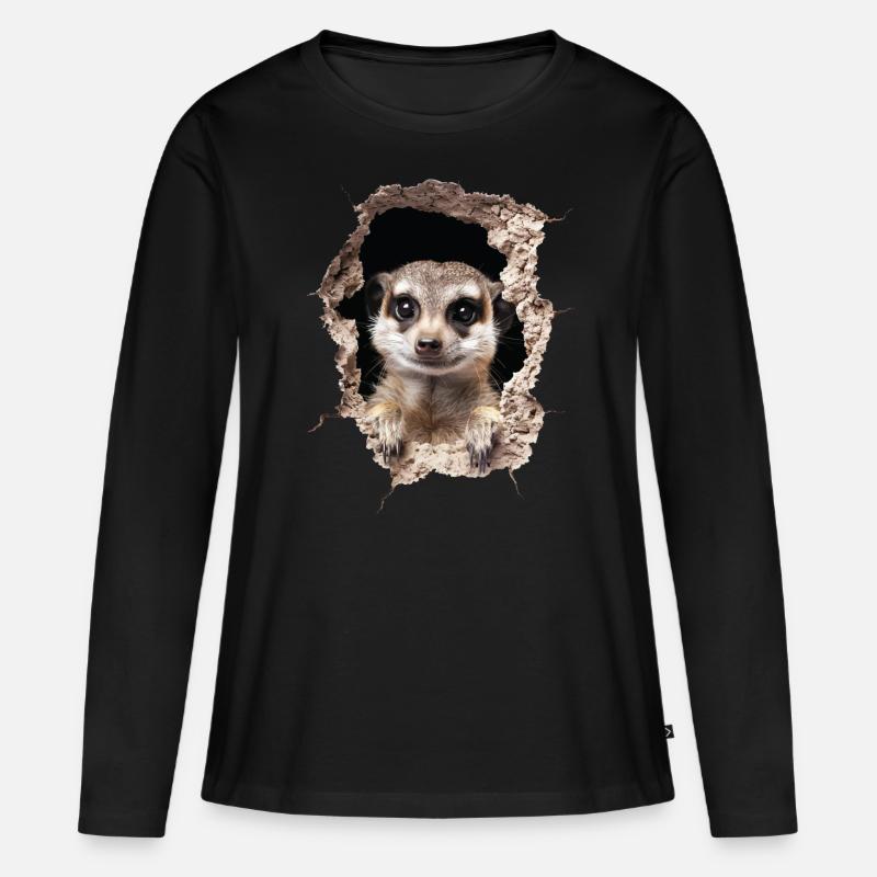 Erdmännchen - Frauen Premium Bio Langarmshirt - Schwarz