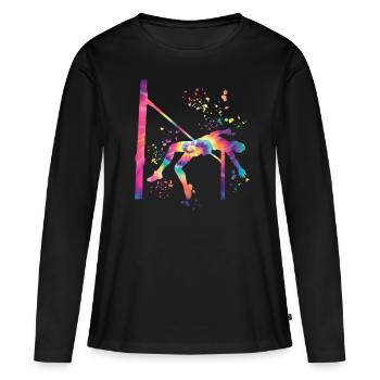 Saut en hauteur Aquarelle Saut en hauteur - T-shirt manches longues Premium bio Femme - noir - Devant - Julia (174cm)
