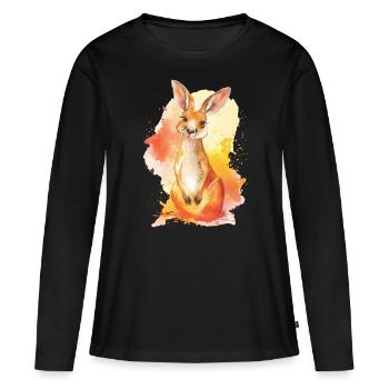 Kangourou - T-shirt manches longues Premium bio Femme - noir - Devant - Julia (174cm)