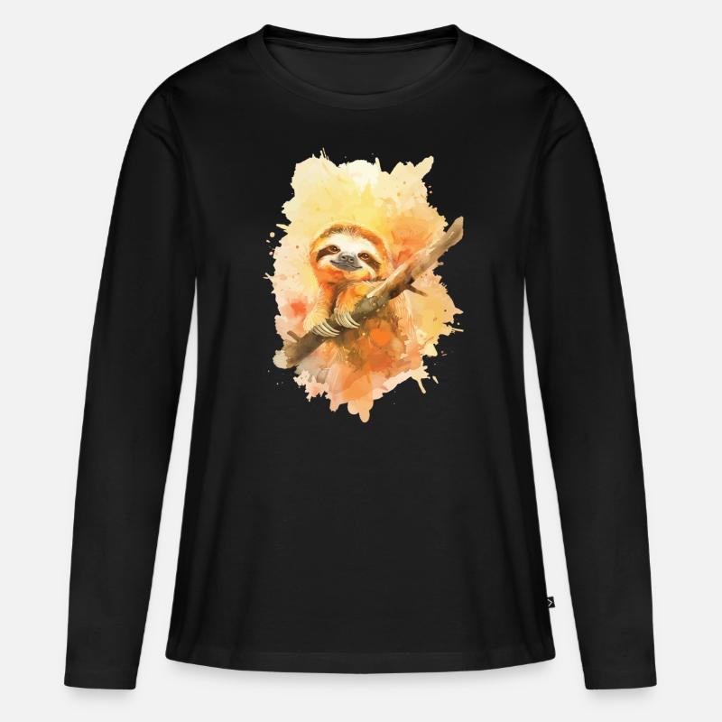 Faultier - Frauen Premium Bio Langarmshirt - Schwarz