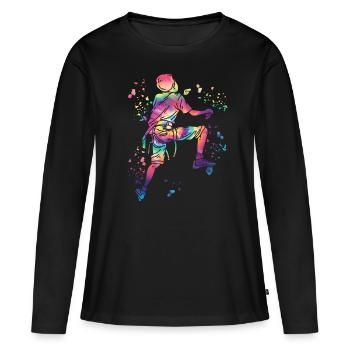 Boulderer Colorsplash Boulder Bouldern - Frauen Premium Bio Langarmshirt - Schwarz - Vorne - Julia (174cm)