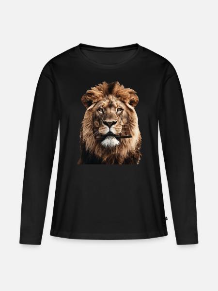 Löwe - Frauen Premium Bio Langarmshirt - Schwarz