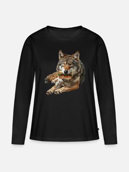 Wolf - Frauen Premium Bio Langarmshirt - Schwarz