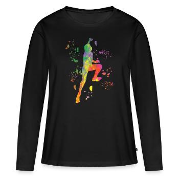 Boulderer Colorsplash Boulder Bouldern - Frauen Premium Bio Langarmshirt - Schwarz - Vorne - Julia (174cm)
