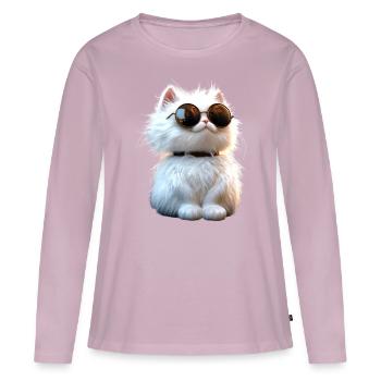 Chat Angora Blanc Chat Angora Chats Angora Mignons - T-shirt manches longues Premium bio Femme - rose poudré - Devant - Julia (174cm)