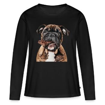 Bouledogue - T-shirt manches longues Premium bio Femme - noir - Devant - Julia (174cm)