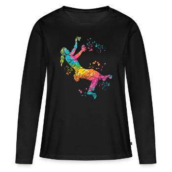 Boulderer Colorsplash Boulder Bouldern - Frauen Premium Bio Langarmshirt - Schwarz - Vorne - Julia (174cm)