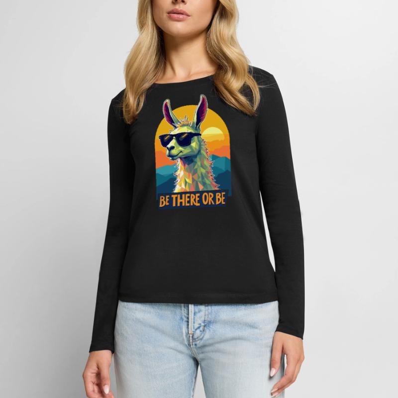 Sei dabei oder sei Lama – Retro Cool Lama Design Frauen Premium Bio Langarmshirt