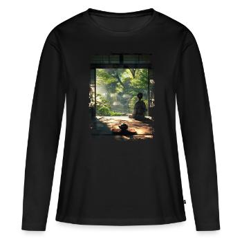 Japon - T-shirt manches longues Premium bio Femme - noir - Devant - Julia (174cm)