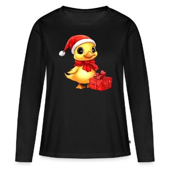 Entchen Christmas - Frauen Premium Bio Langarmshirt - Schwarz - Vorne - Julia (174cm)