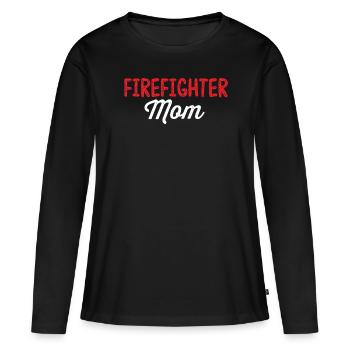 Maman pompière Ligne rouge Maman intervention d’urgence - T-shirt manches longues Premium bio Femme - noir - Devant - Julia (174cm)