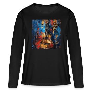 Ukulélé - T-shirt manches longues Premium bio Femme - noir - Devant - Julia (174cm)