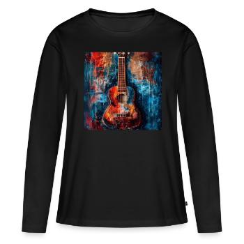 Ukulélé - T-shirt manches longues Premium bio Femme - noir - Devant - Julia (174cm)