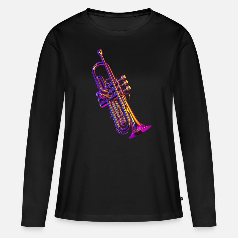 Trompete - Frauen Premium Bio Langarmshirt - Schwarz
