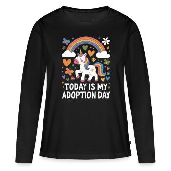 Aujourd’hui, c’est mon jour d’adoption Maman drôle d’adoption - T-shirt manches longues Premium bio Femme - noir - Devant - Julia (174cm)
